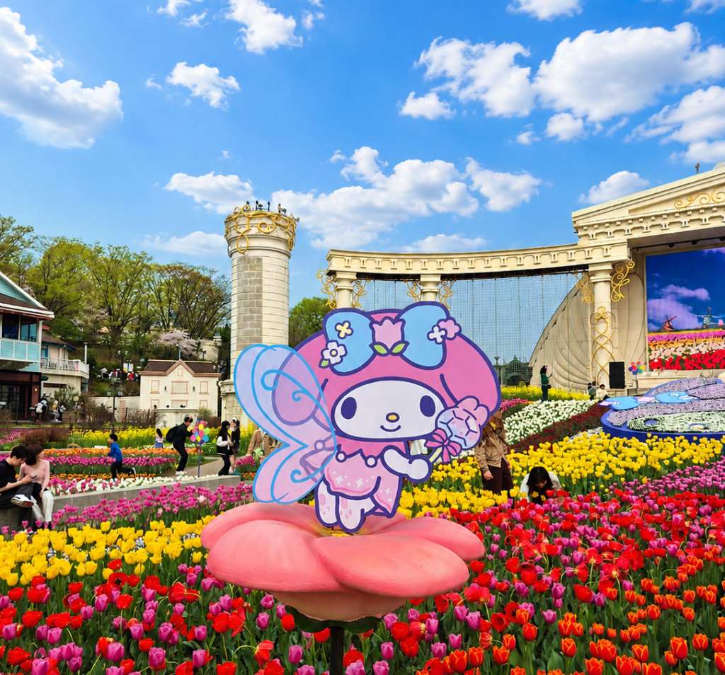 Colorful tulip garden at Everland during spring in Korea