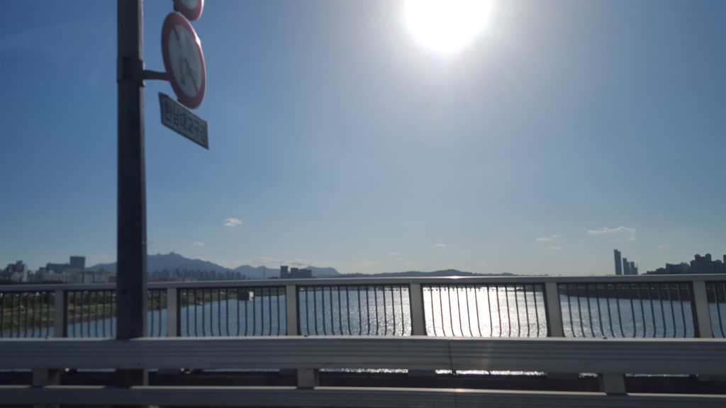 Bright autumn sunshine over the Han River in Seoul in October