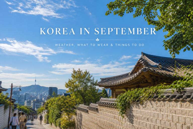 Korea in September with clear blue skies and green trees in Seoul