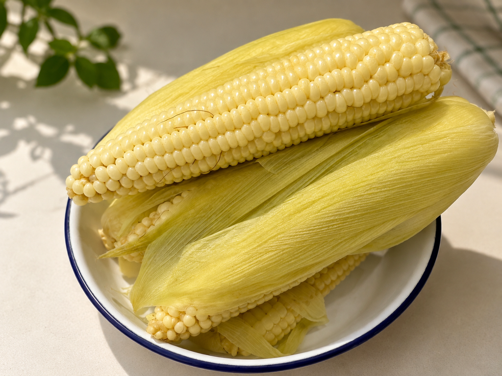 Freshly steamed Korean chal-oksusu, or glutinous corn, in summer