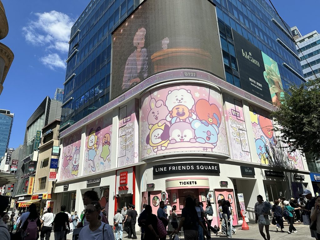 Colorful shops and character stores in Myeongdong, Seoul