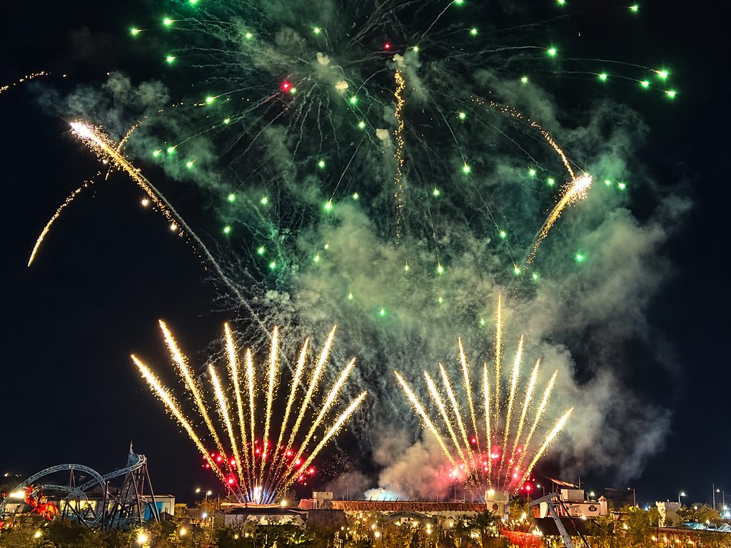 Fireworks over LEGOLAND Korea at night